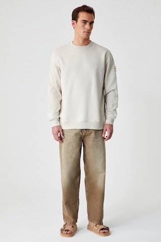 Grimelange OLLIE Erkek Bisiklet Yaka Regular Uzun Kollu Nakış Detaylı Bej Sweatshirt
