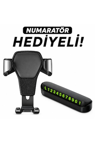 Araç İçi Otomatik Telefon Tutucu Havalandırma Izgarası Uyumlu + Numaratör li Siyah