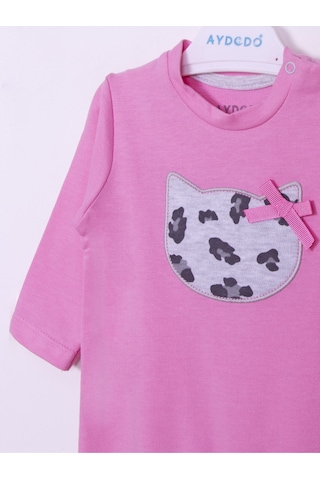 Kidaxi Nakışlı Patiksiz Pamuklu Pembe Bebe Tulum Pembe