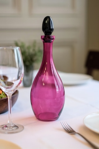 Pembe Cam Kapaklı Sürahi - Pembe Renk Modern Tasarım Damla Karaf