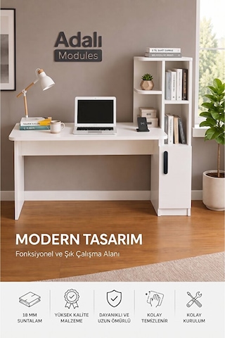 Ders Çalışma Masası Kavisli Kitaplıklı 120 Cm Çalışma Masası Öğrenci Masası Ofis Çalışma Masası Beyaz