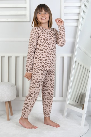 Minik Uyku Avcısı - Vahşi Rahatlık Serisi Leopar Desenli Kız Çocuk Pijama Takımı Kahverengi