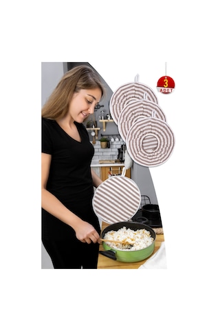 3 Adet Şık Ve Pratik Demlematik: Pilav Demleme Örtüsü , Tencere Kapağı Bonesikahve Çizgili