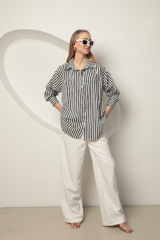 Chıcnhappy Poplin Kalın Çizgi Kadın Gömlek Siyah 24pn50610147 Siyah