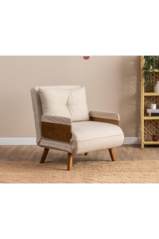 Pafu Cosmo Tekli Katlanır Yataklı Koltuk - Keten Krem Krem