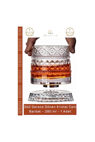Bardak Lüks Tasarım Kokteyl Kesme Modern Sunum 360 Derece Dönen Bardak 280 Ml Kristal Cam - 1 Adet