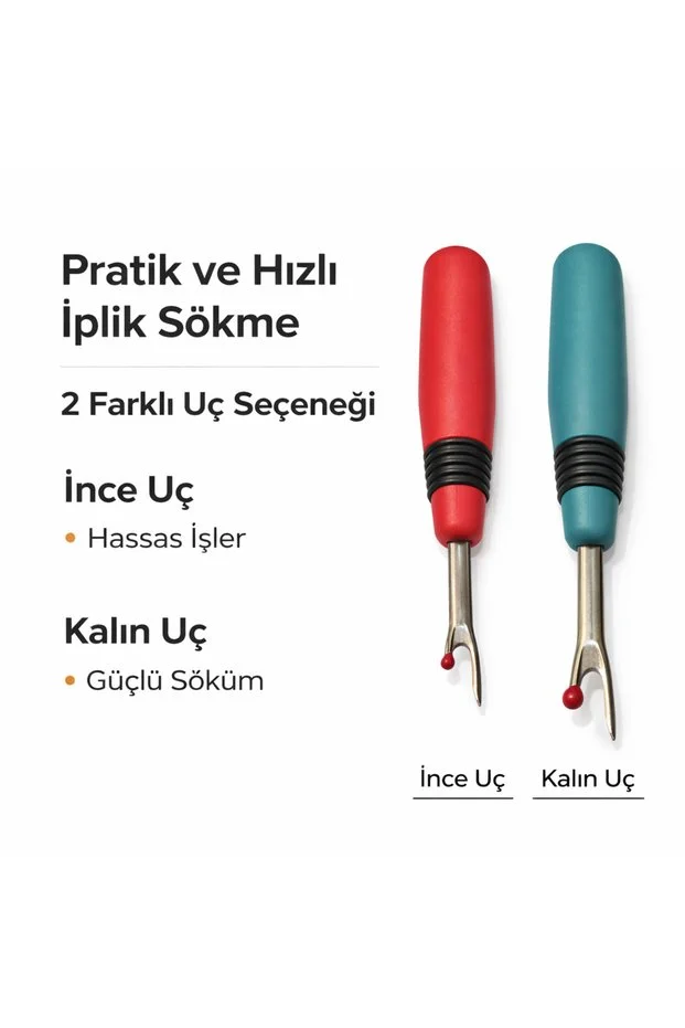 İplik Sökücü 2 Li Set İnce Ve Kalın Uç Paslanmaz Çelik Ergonomik