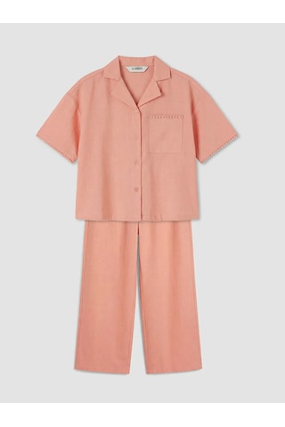 Lc Waikiki Mercan Kısa Kollu Kız Çocuk Gömlek Ve Pantolon