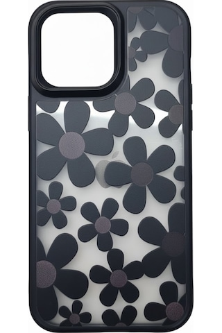 Apple iPhone Uyumlu 16 Pro Max Çiçekli Kılıf Bağlama Aparatlı Siyah - Elm-01-769648