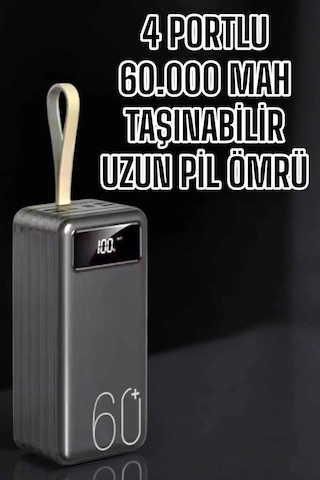 Powerbank 60.000 Mah Hızlı Şarj 4 Çıkışlı Uzun Şarj Süreli Dijital Göstergeli Çok Renkli