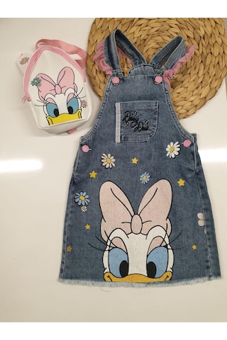 Çantalı Kız Çocuk Kot Slopet Elbise