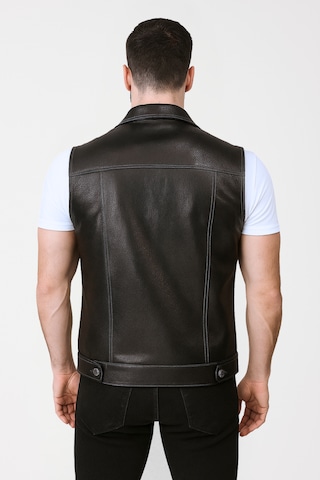 Derije Arthur Hakiki Jumbo Deri Erkek Siyah Biker Motorcu Tarzı Yelek