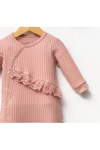 By Bubbles Natural Belden Dantelli Kız Bebek Tulum Gül Kurusu