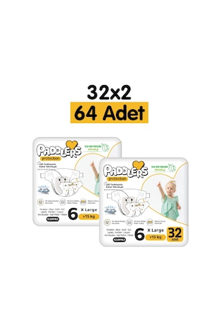 Protection Bebek Bezi 6 Numara X-Large (15+ Kg) 32x2 Adet – 2’li Jumbo Set, Maksimum Koruma