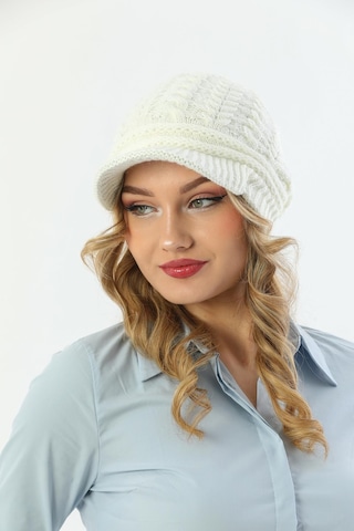 Siperli Çift Kat Ekru Triko Örme Bere Ekru