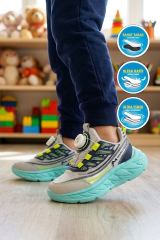 Ayakmod Gri-lacivert Dar Kalıp Akıllı Bağcıklı Erkek Çocuk Spor Ayakkabı 26y517 Gri - Lacivert