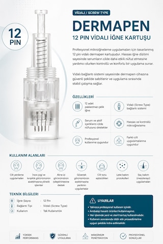 Dermapen İğnesi 12 Pin Vidalı 10 Adet