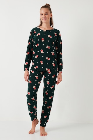 Lela Standart Fit Bisiklet Yaka Bayan Pijama Takımı 6093735 Yeşil
