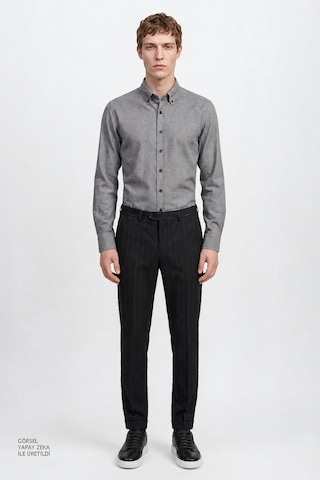 Altınyıldız Classıcs Erkek Grı Pamuklu Slim Fit Dar Kesim Düğmeli Yaka Diagonal Desenli Flanel Gömlek Gri