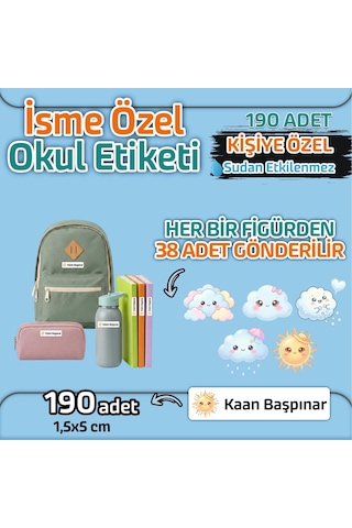 Kapbirhediye Okul Etiketi Isme Özel Kalem Defter Etiketi Bulut Temalı 190 Adet Çok Renkli