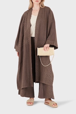 Via Dante % 100 Keten Brode İşlemeli Kimono Bayan Kimono 69912196 Kahve