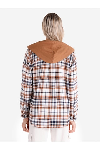 Colin's Colins Regular Fit Kapüşonlu Kareli Kahverengi Kadın Uzun Kol Gömlek Cl1066426 Camel