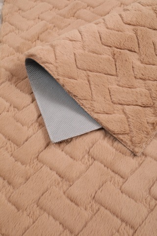 Desenli Tavşan Tüyü Yumuşak 2 Li Banyo Paspası Kaymaz Tabanlı Klozet Takımı Camel Camel