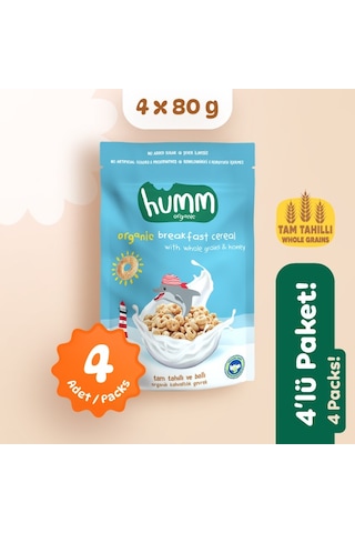 Humm Organic Organik Tam Tahıllı & Ballı Kahvaltılık Gevrek 4 x 80 G