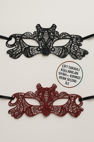 Çift Taraflı Dantelli Maske Siyah Ve Kırmızı Renk Seçenekli Şık Parti Ve Kostüm Aksesuarı Model - 4
