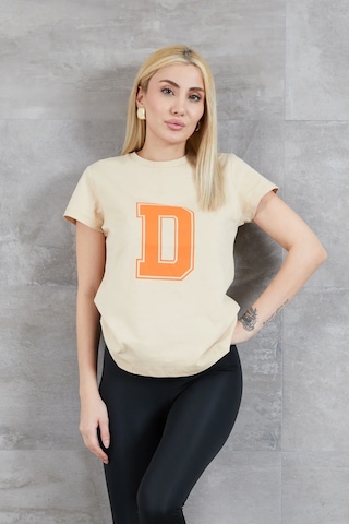 Bigümex D Baskılı T-shirt Bej