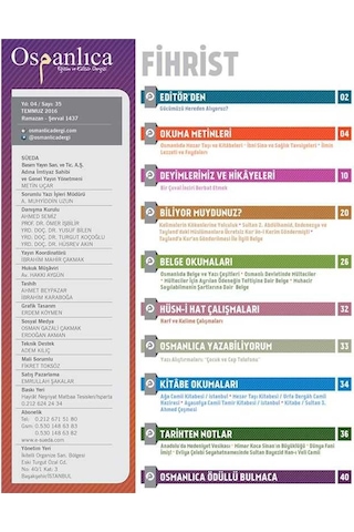 Temmuz 2016 Osmanlıca Dergisi