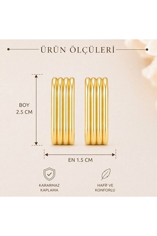 Altın Rengi Çoklu Halka Küpe Kararmaz Kaplama Şık Modern Tasarım Çok Renkli