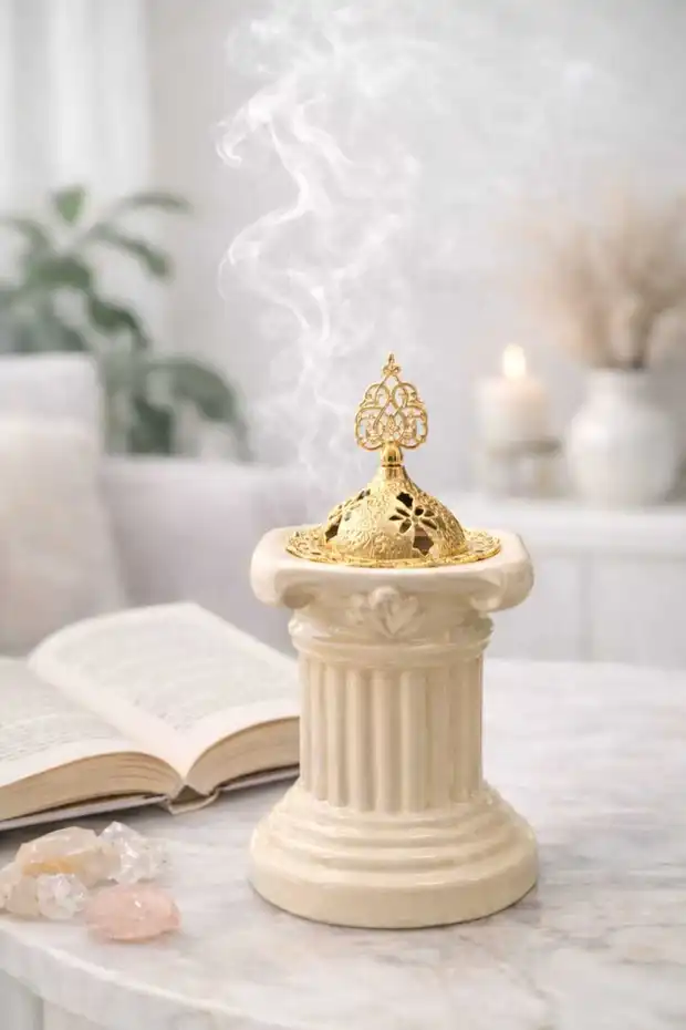 Banum Luxury Tasarım Krem Tonlu Seremik Bhurdanlık Tütsülük