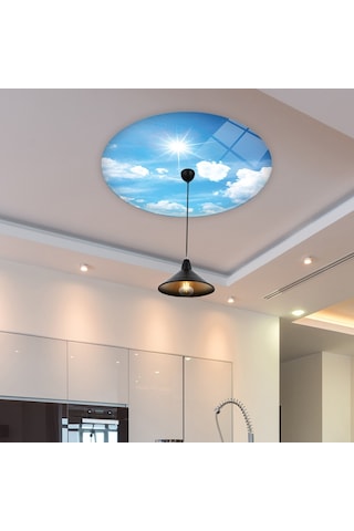 Cam Avize Göbeği | Gökyüzü Desenli | Çap50Cm Çok Renkli