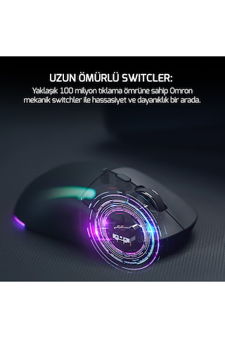 GamePower Kodex 12.000DPI PAW3311 Kablosuz Siyah Gaming Mouse + Grip Tape