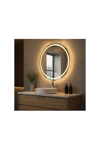 Familieconcept Melisa Serisi Oval Dokunmatik Ledli Banyo Makyaj Aynası Metalik