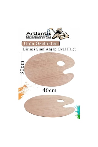 Ahşap Oval Palet Naturel 30x40 Cm 1 Adet Büyük Boy Ahşap Boya Paleti Resim Boyama Tepsisi Akrilik Guaj Karıştırı