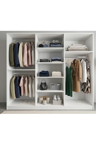 Zeplin Tamamı Mdf 6 Kapaklı Dolap Gardırop Beyaz 180 Cm