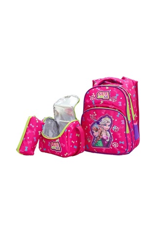 Prenses Temalı 3'lü Pembe Kız Çocuk Okul Çanta Sırt Çantası Termal Beslenme Kalemlik Yeni Sezon Pembe