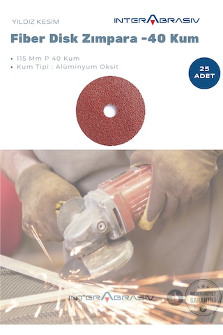Fiber Disk Zımpara 115 Mm P 40 Kum, Yıldız Kesilm, Alüminyum Oksit 25 Adet