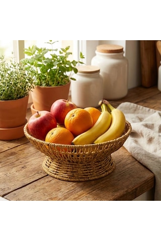 28 Cm Plastik Rattan Servis Çanağı Doğal Hasır Görünümlü Dekoratif Meyve, Ekmek Ve Sunum Kasesi Bx40 001 Siyah