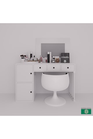 Makyaj Masası Çekmeceli Ve Kapaklı Beyaz Geniş Depolama Alanlı