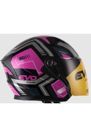 Evo Elegant Güneş Vizörlü Şeffaf Cam + Çenesiz Yarım Açık Kask Mor - Siyah
