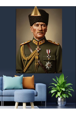 Askeri Üniformalı Atatürk Dekoratif Kanvas - Mdf Ahşap Tablo
