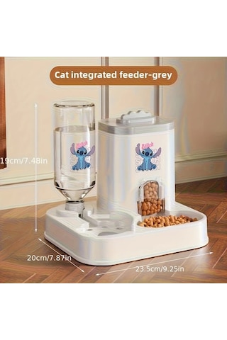 Honeybeeshop Stitch Otomatik Kedi Mama Ve Su Kabı Gri 2si 1 Arada Programlanabilir Büyük Kapasiteli Kolay Temizlenir