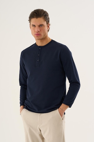 Alexandergardi Waffle Kumaş Düğmeli Yaka Uzun Kollu Sweatshirt Lacivert