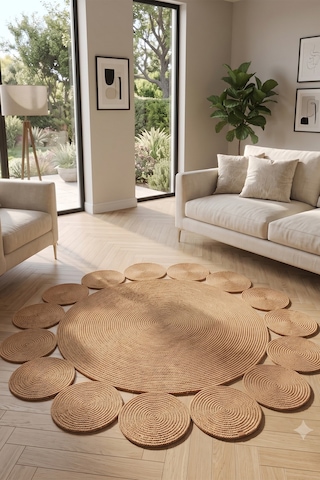 Jüt Hasır Yuvarlak Kilim Halı Yolluk Dekoratif Örgü Halı Doğal Görünümlü Bohem Kilim Salon Oturma Odası Balkon Mutfak Yatak Odası Koridor 7249bambu