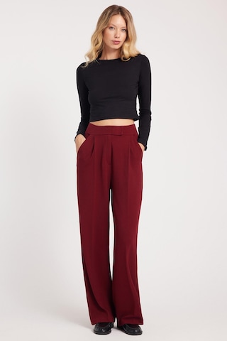 Tudors Kadın Regular Fit Klasik Kesim Cırt Kapamalı Geniş Paça Bordo Pantolon-39576 Bordo