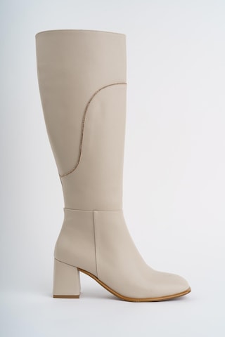 Muggo Ventarus Garantili Küt Burun Taş Detaylı Topuklu Kadın Çizme 001