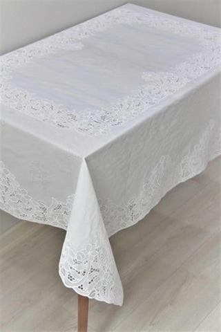 120x150 Hazır Dantel Görünümlü Silinebilir Pvc Muşamba Masa Örtüsü Manolya 001